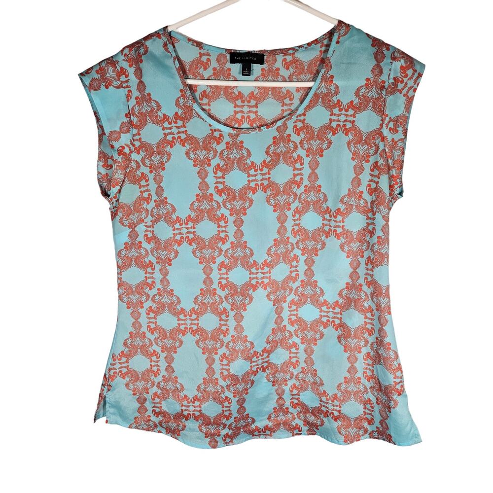 The Limited Womens Blouse Top Blue Orange‎ Boho Paisley Print Size S